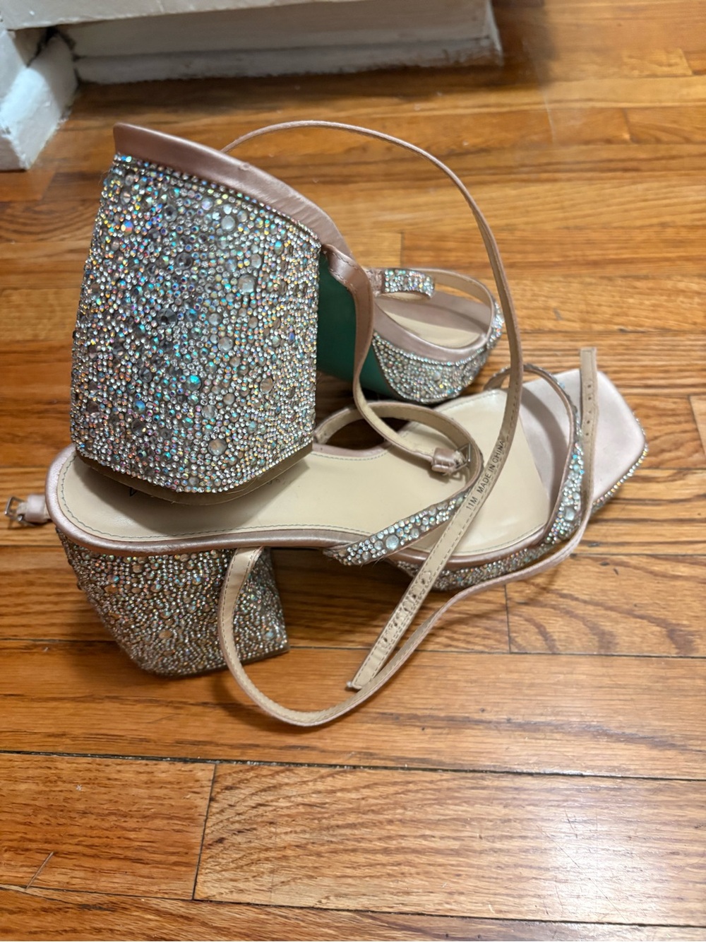 Betsey Johnson Rose Gold Jeweled Platform Block Heels - Picture 7 of 7